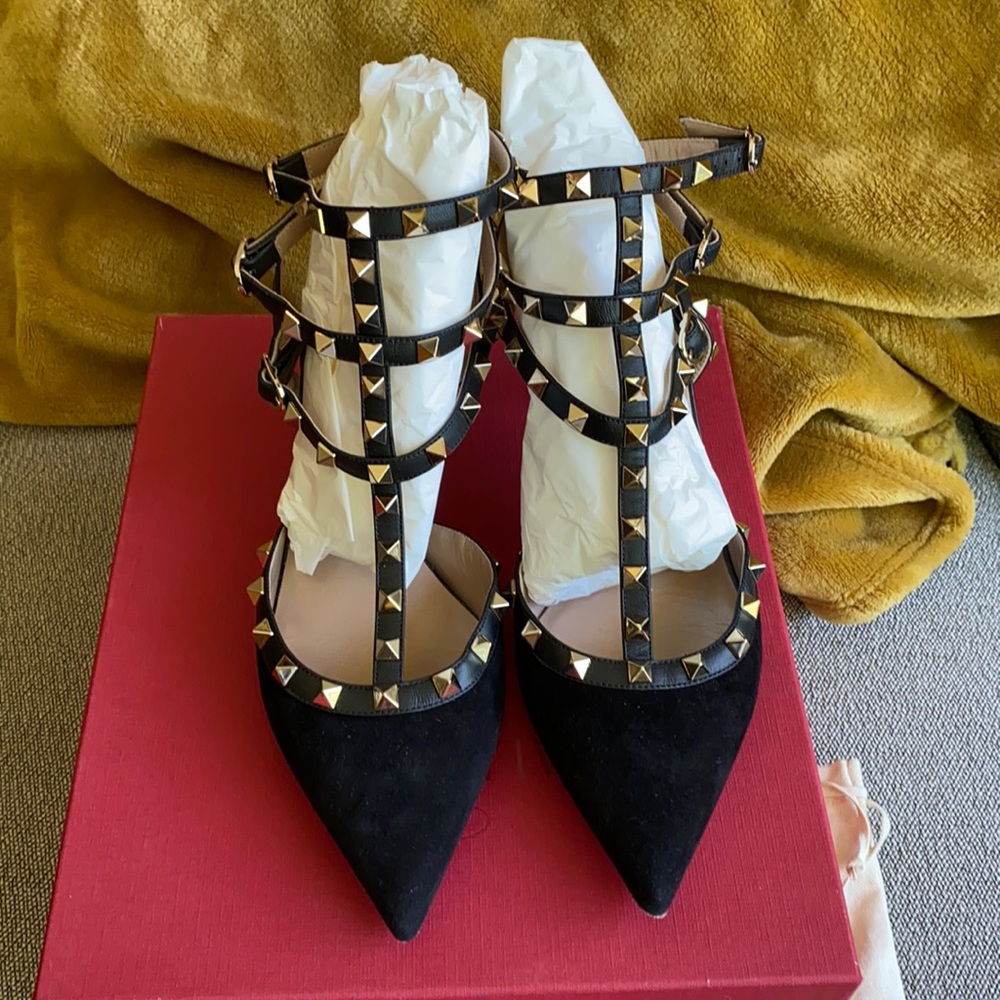 Valentino Rockstud Ankle Strap Suede Shoe
